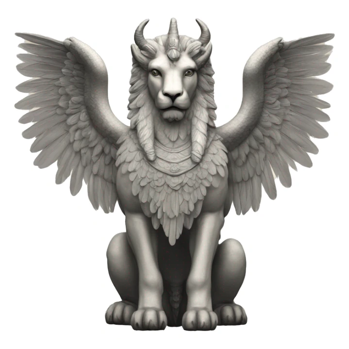 Lamassu, bearded human head, body of a bull, feathered wings that extend from its back sticker