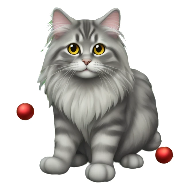Gray Siberian cat on top of Christmas tree  sticker
