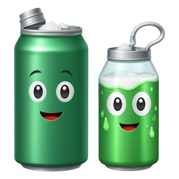 Green Soda can on left and Salt Jug on right sticker