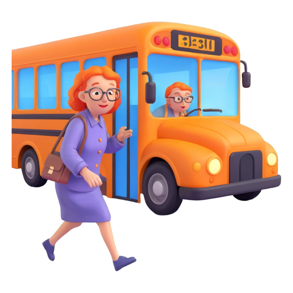 old lady should run to reach the bus, the driver is man under 30 with orange hair sticker
