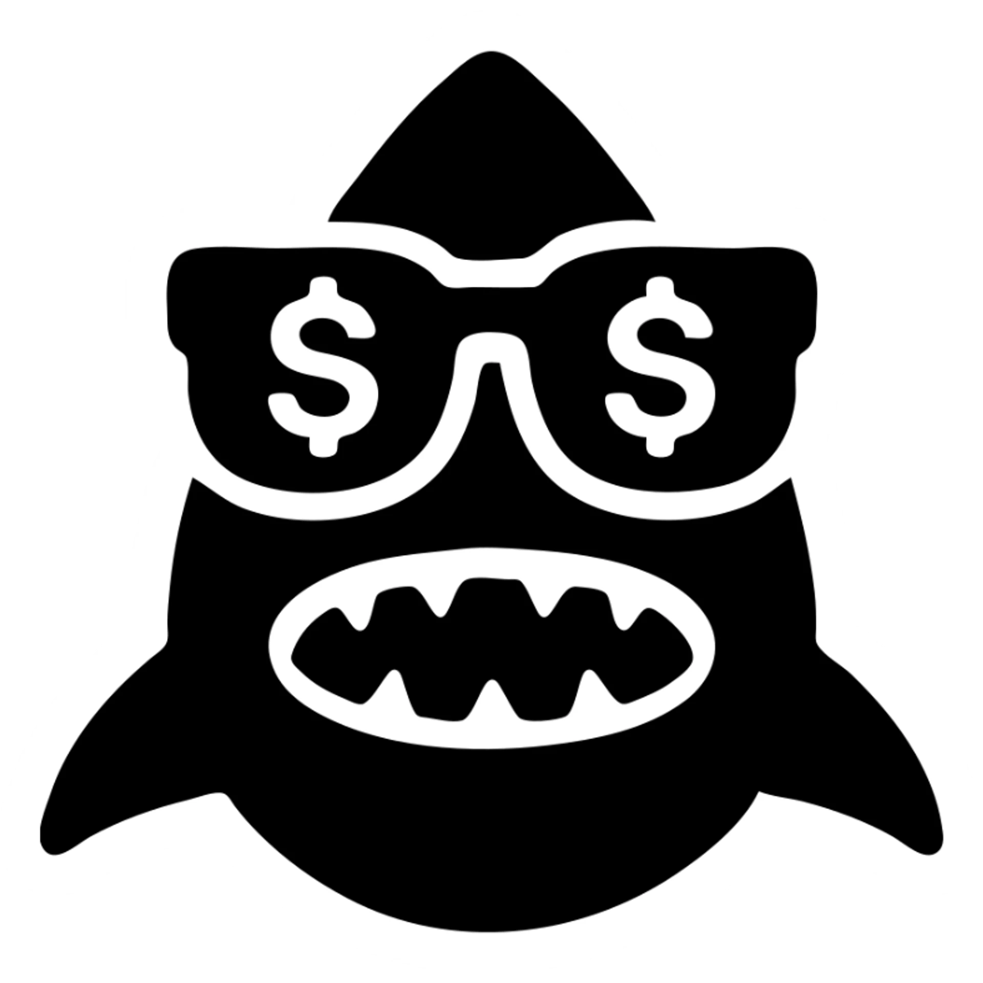 solid black icon of a shark wearing money-shaped glasses sticker