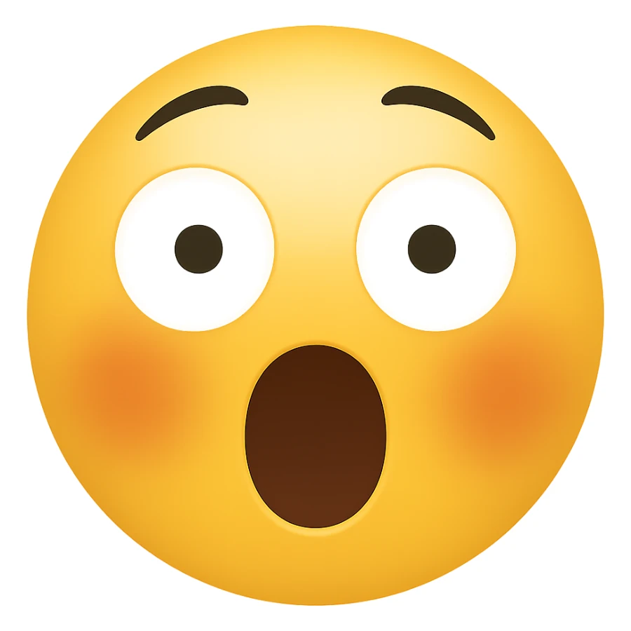Create a shocked emoji in classic apple emoji style with no background, variant 1. The emoji should express surprise with wide eyes and open mouth, consistent with the classic emoji look. sticker