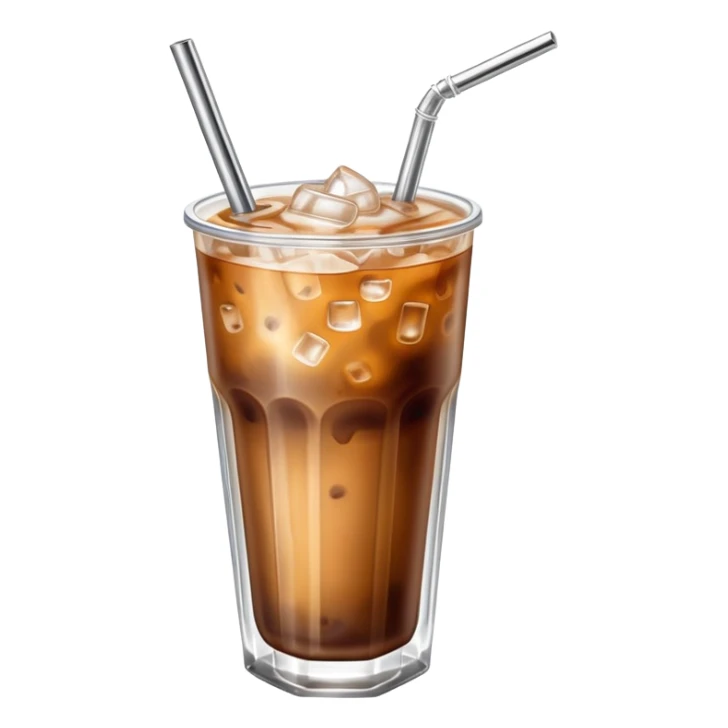 a glass of iced coffee with a metal straw sticker