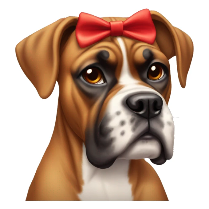 Boxer dog with a red bow on her neck and no bow on her head sticker