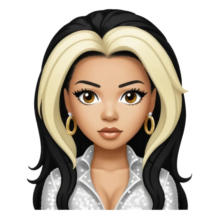 Keyshia Cole with long black hair, white sequin outfit sticker