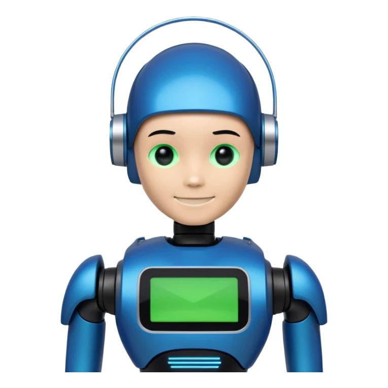 A sleek, very meme robot avatar designed in a modern tech style. The robot has an LED display face showing a subtle smile, and its body is detailed using Intapp brand colors:

Intapp Blue (#207CEC)
Bright Green (#22ECCF)
Dark Blue (#003C80)
Black (#021123) sticker