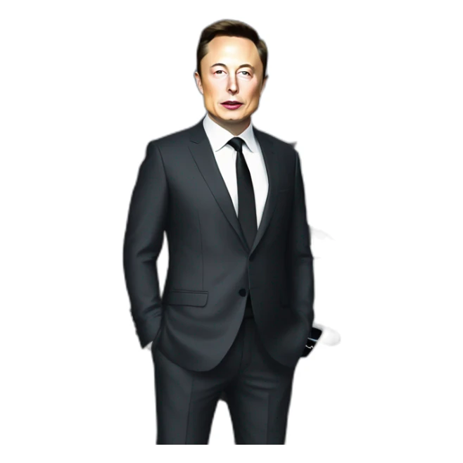 elon musk with a suit standing near tesla model x sticker