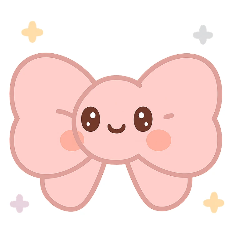 fluffy bow, kawaii style, cute face sticker