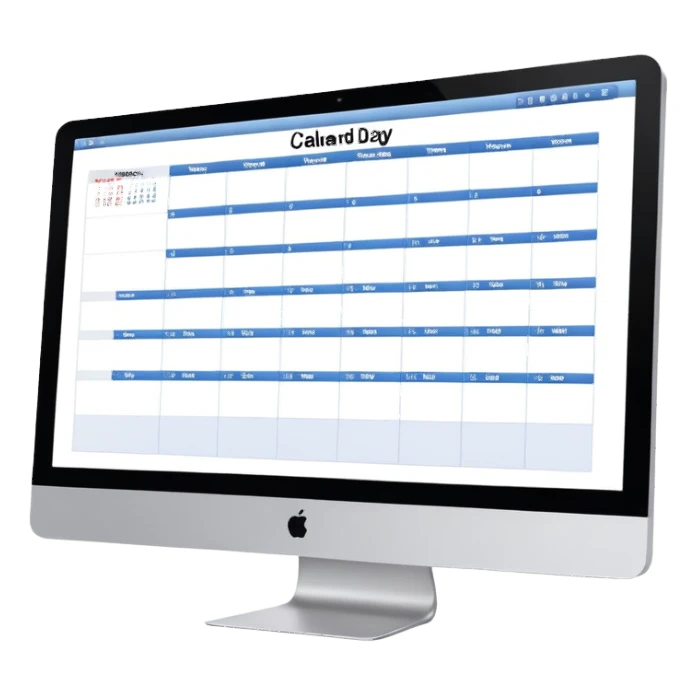 iMac screen showing day view calendar with time slots and booked appointments sticker