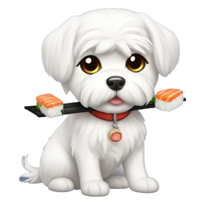 short hair maltese with sushi sticker