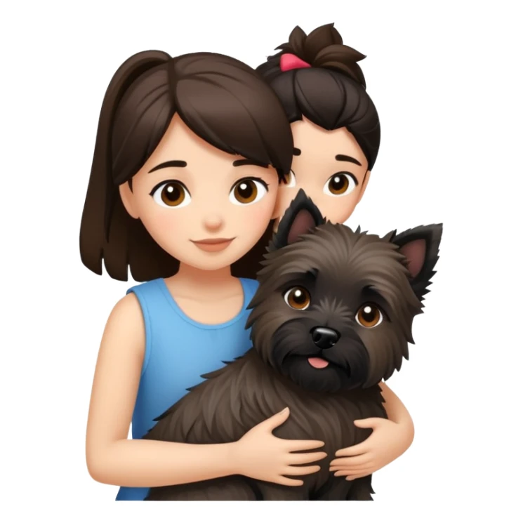 Brunette girl with black cairn terrier hug sticker
