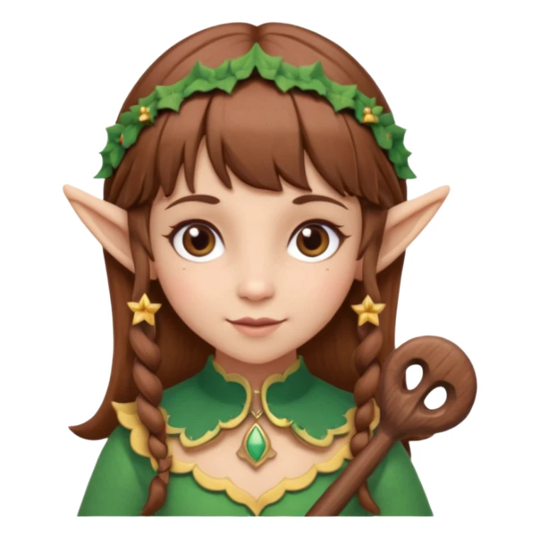 Girl toymaker wood carving elf brown hair bangs sticker