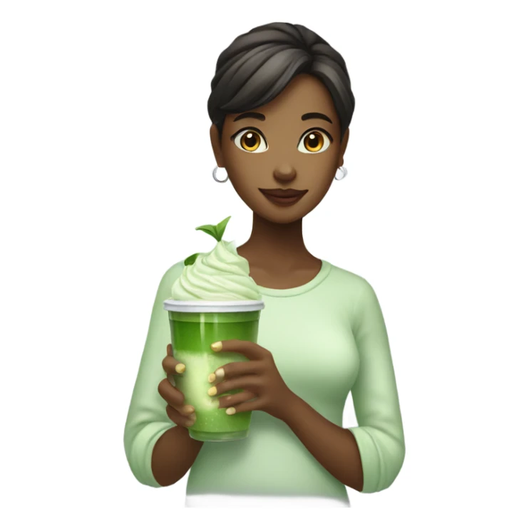 Pretty girl holding a glass cup of iced matcha  sticker