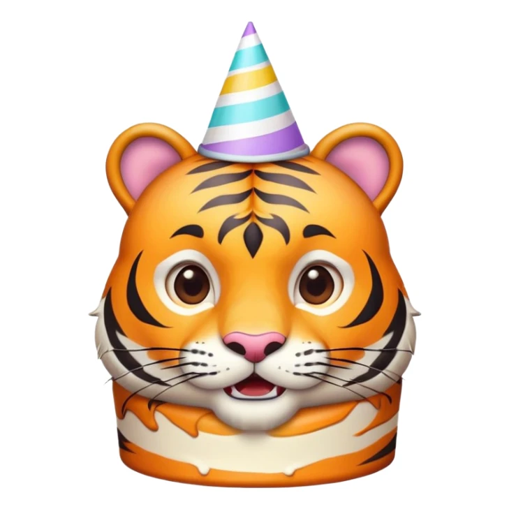tiger face with birthday party hat and cake for Twitch emote sticker