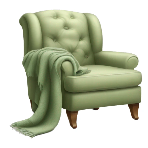 Beige Armchair - Sage green blanket - book sticker