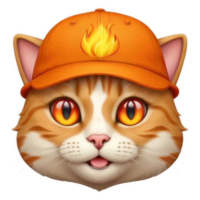 Cat with the flames in his eyes with a orange baseball hat in sticker