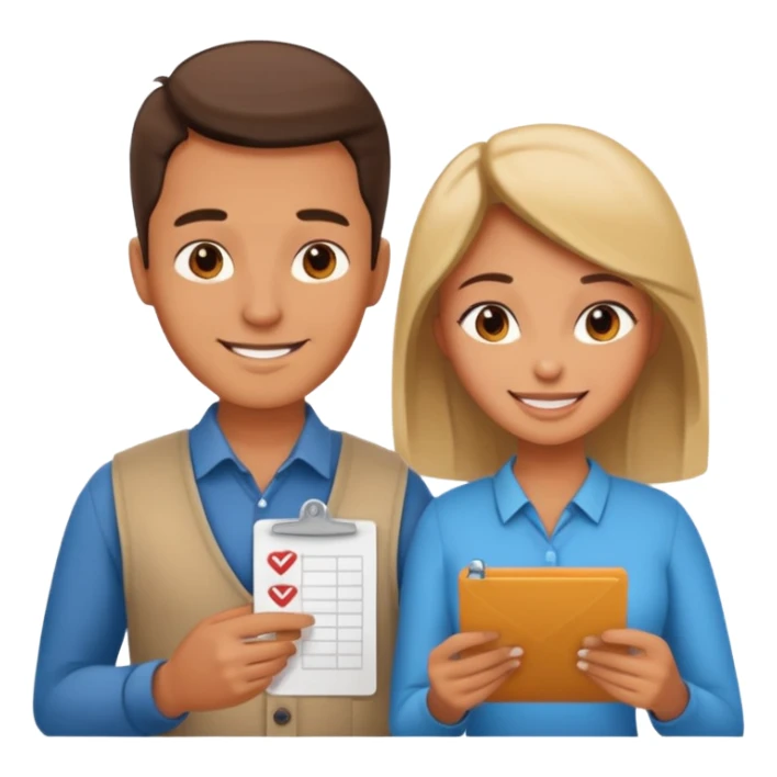 modern looking husband and wife avatars looking down at the check list sticker