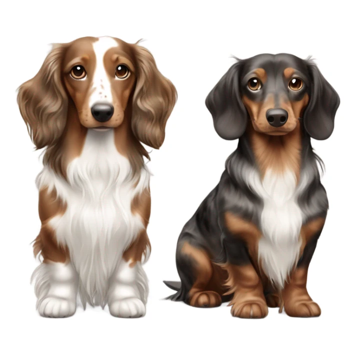 Two brown Merle long haired Dachshunds full body one is smaller sticker