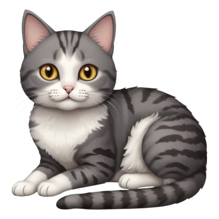 full body tiny short hair dark grey and white cat with hazel eyes lying down sticker