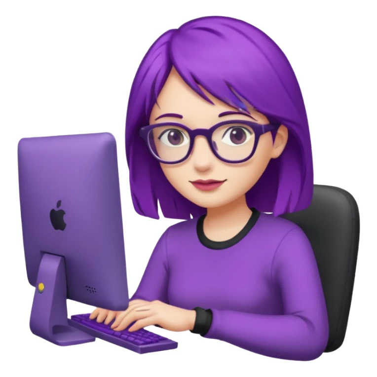 Mädchen mit lila Haaren und Computer und Brille sticker