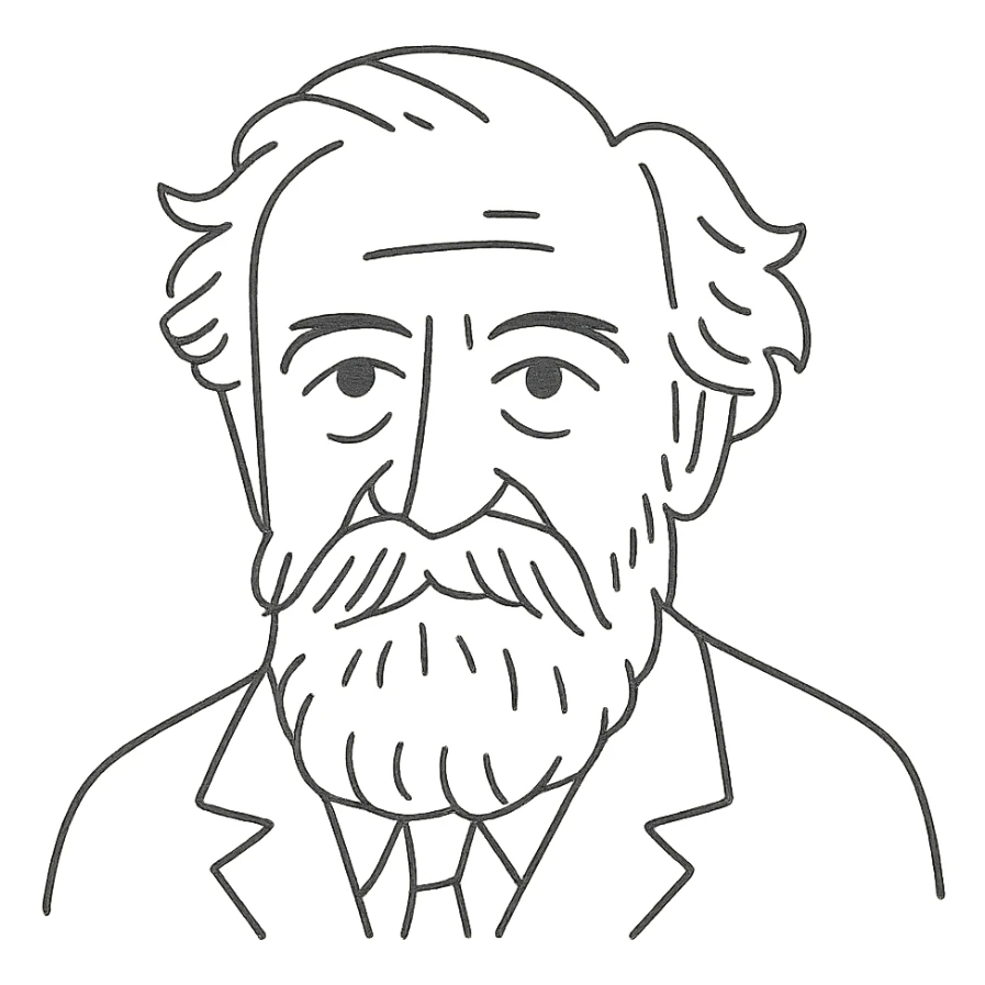 a hand drawn black outline portrait of philosopher Gaston Bachelard with similar-sized eyes based a famous portrait of him, with less messy hair sticker