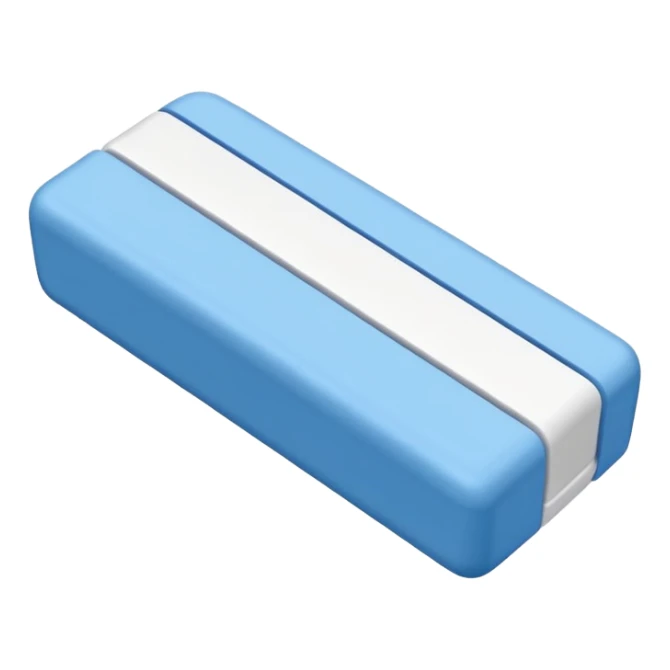 A single rubber white eraser with dark blue and light blue wrap sticker