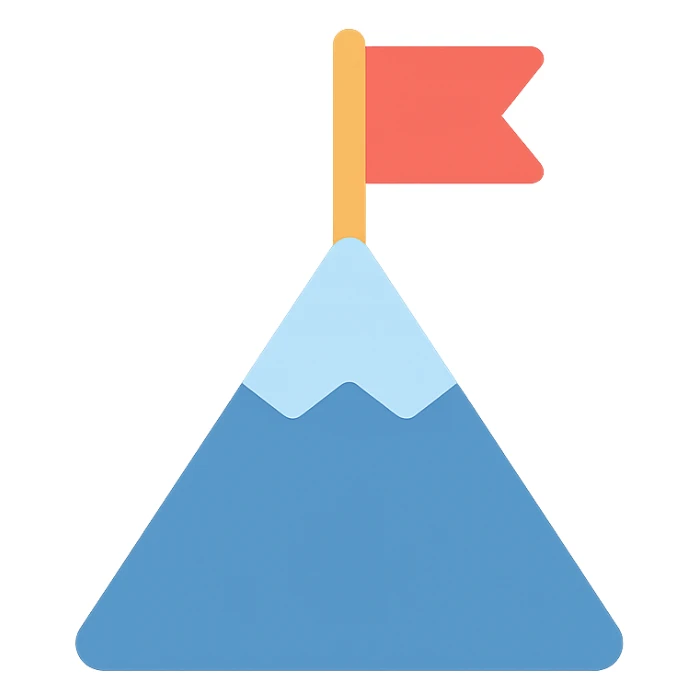 a mountain peak with a flag, achievement symbol, bold style sticker