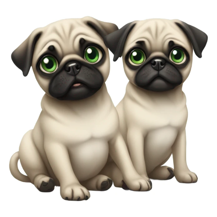 2 Baby pugs 1 with green eyes and 1 with blue  sticker