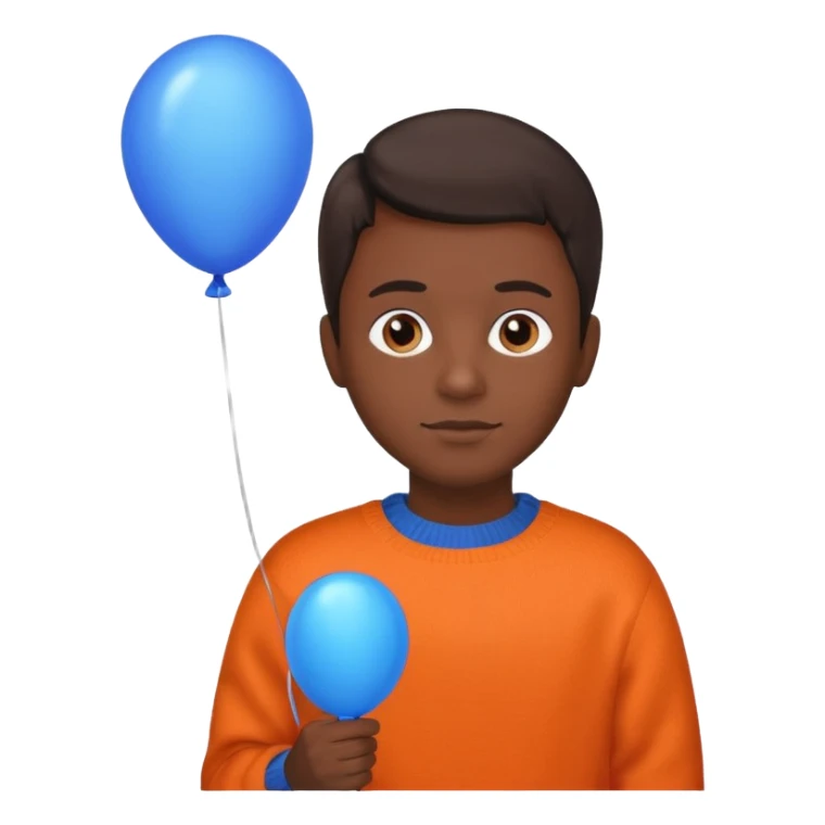 dark brown skin, orange sweater, hold blue balloon sticker