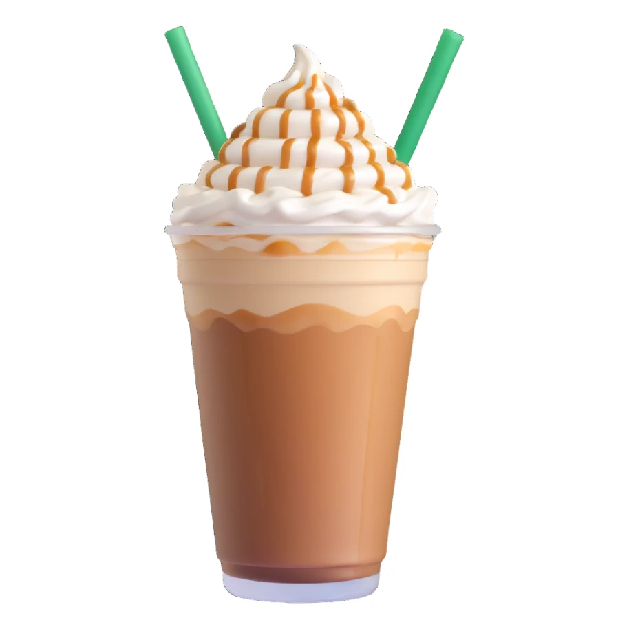 Starbucks iced latte in plastic cup with whipped cream and caramel drizzle sticker