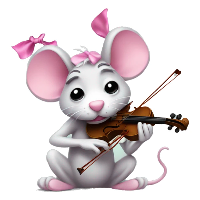 crying sad sobbing rat playing violin with a pink bow on top of his head sticker