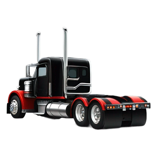Peterbilt 389 stretch black with red frame with flat top and slash cut exhaust stacks and dual rear tires and flat bumper sticker