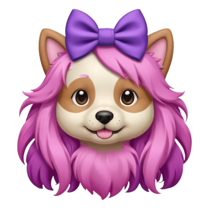 dog with pink long hair and purple bow on head sticker