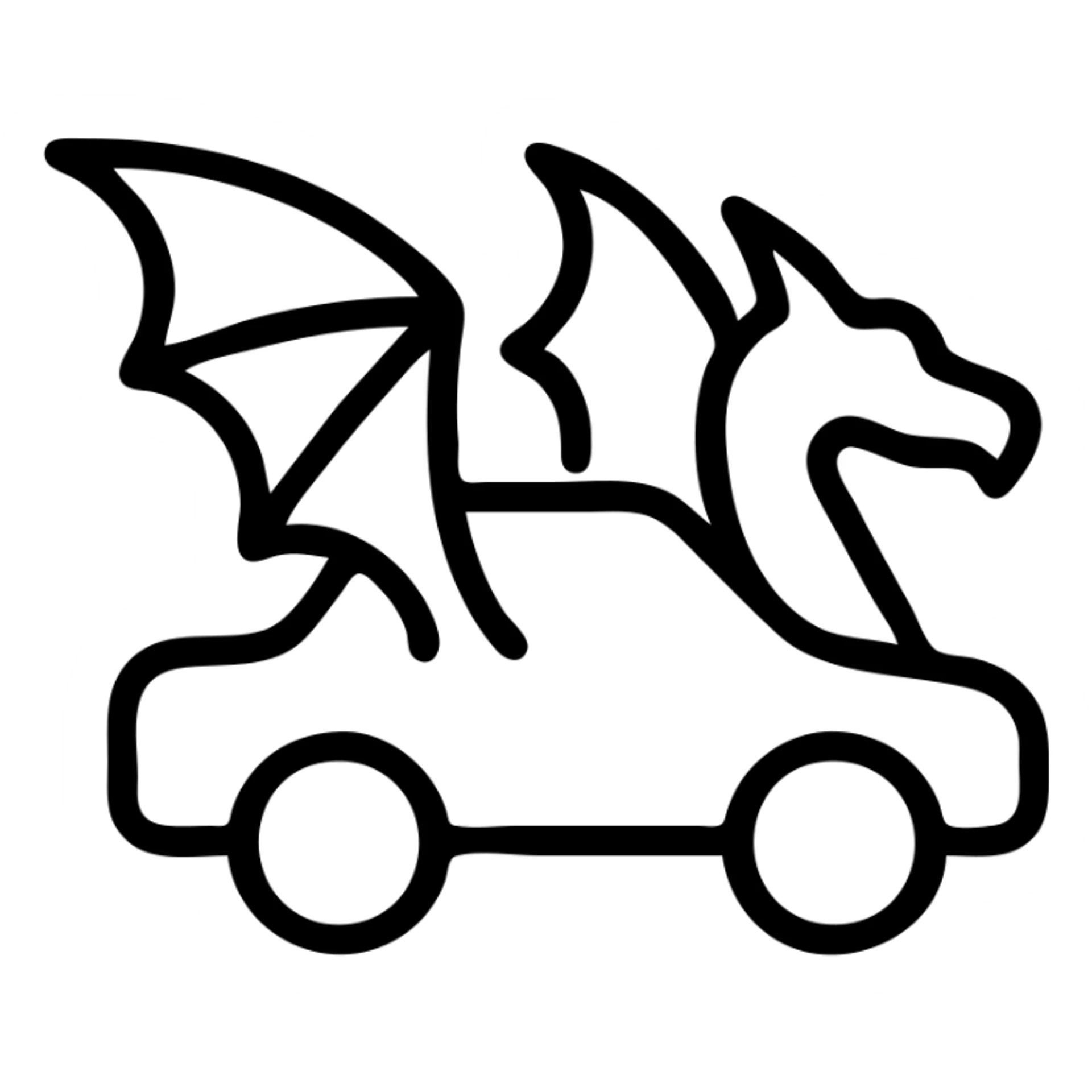 outlined icon of a car with dragon wings or tail sticker