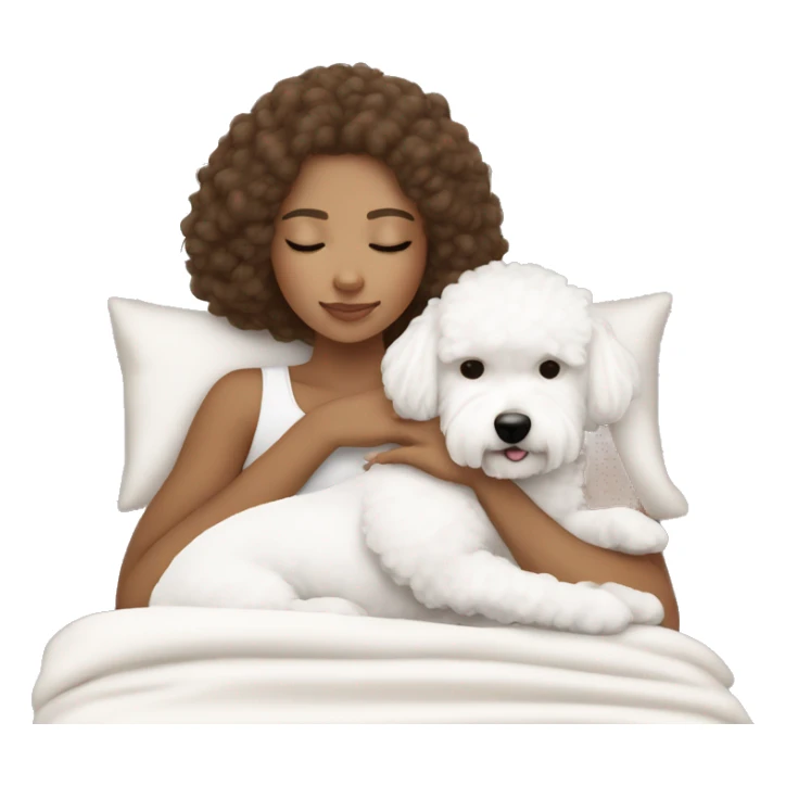 White girl brown hair sleeping with Mini Bichon sticker