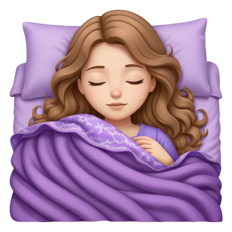 girl long wavy light brown hair sleeping in bed with lilac blanket sticker
