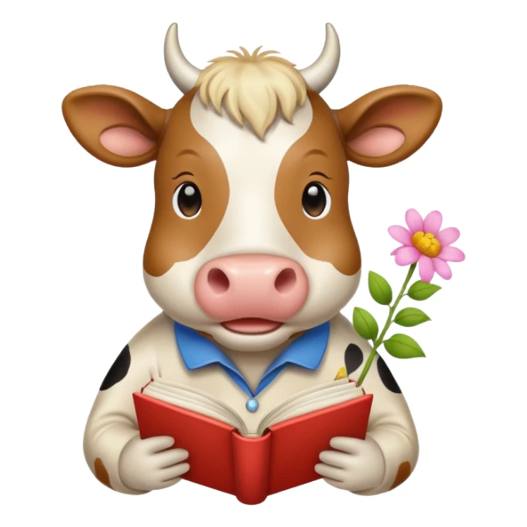 Beige Cow + books + flower  sticker