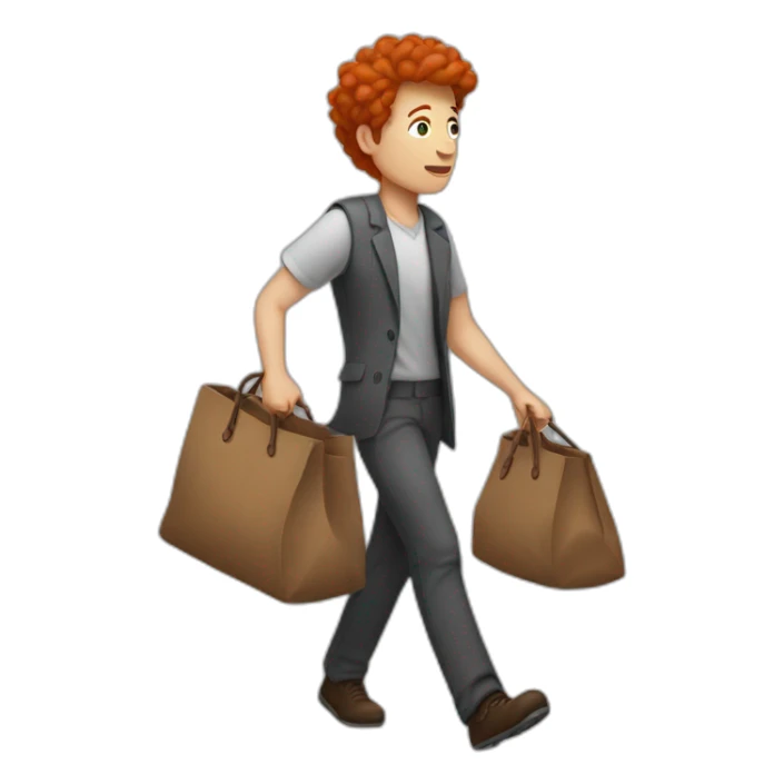 red hair psycholog walks with big brown bag sticker