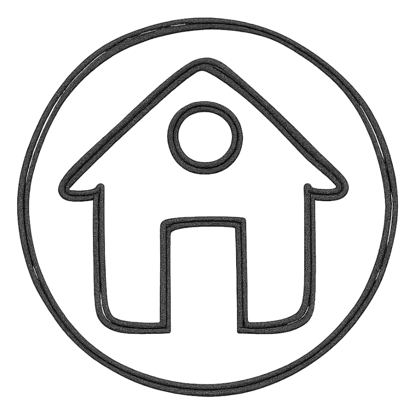 house icon, round shape, hand drawn outlined icon style sticker