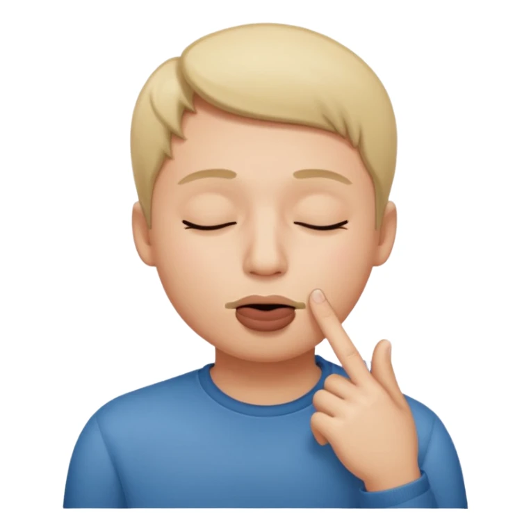 una cara con los ojos cerrados y con un dedo en la boca sticker