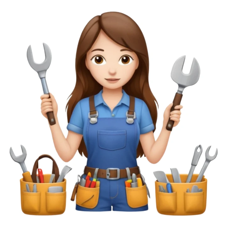 beautiful girl with long brown hair constructing new kitchen sticker