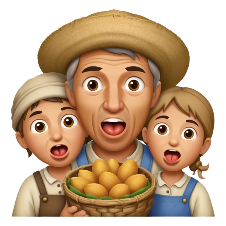 hungry peasants family photorealistic with open mounthes sticker