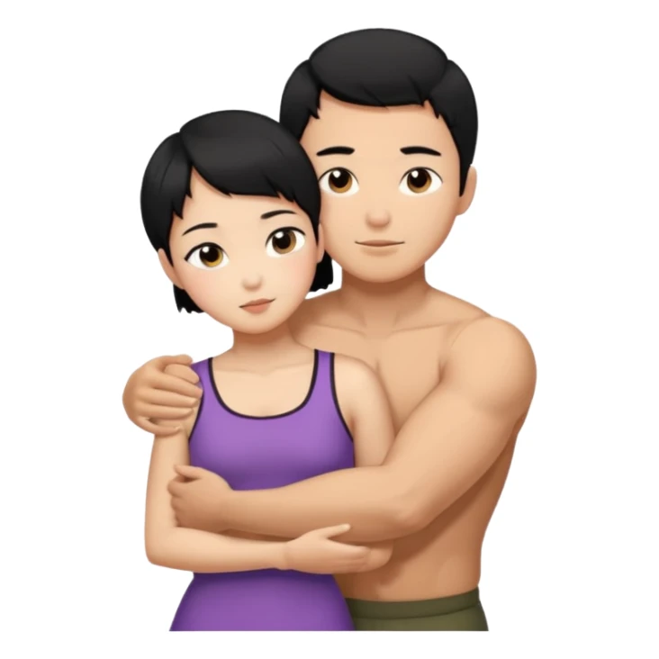 buff korean Man black hair hugging girl with black pixie cut  sticker