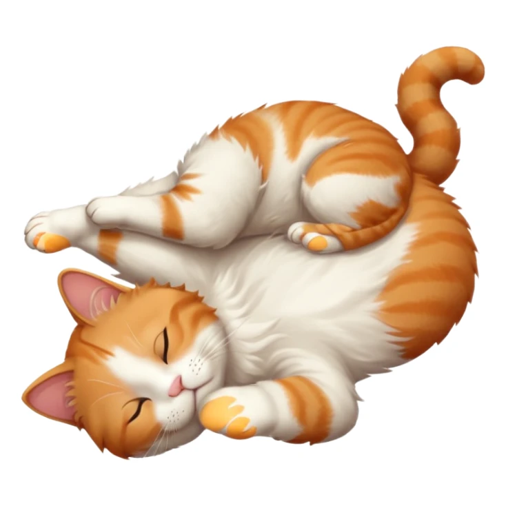 ginger and white small cat eyes closed lying down upside down with paws stretched out in different directions sticker