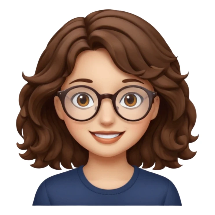 girl brown hair wavy. round glasses eye sticker