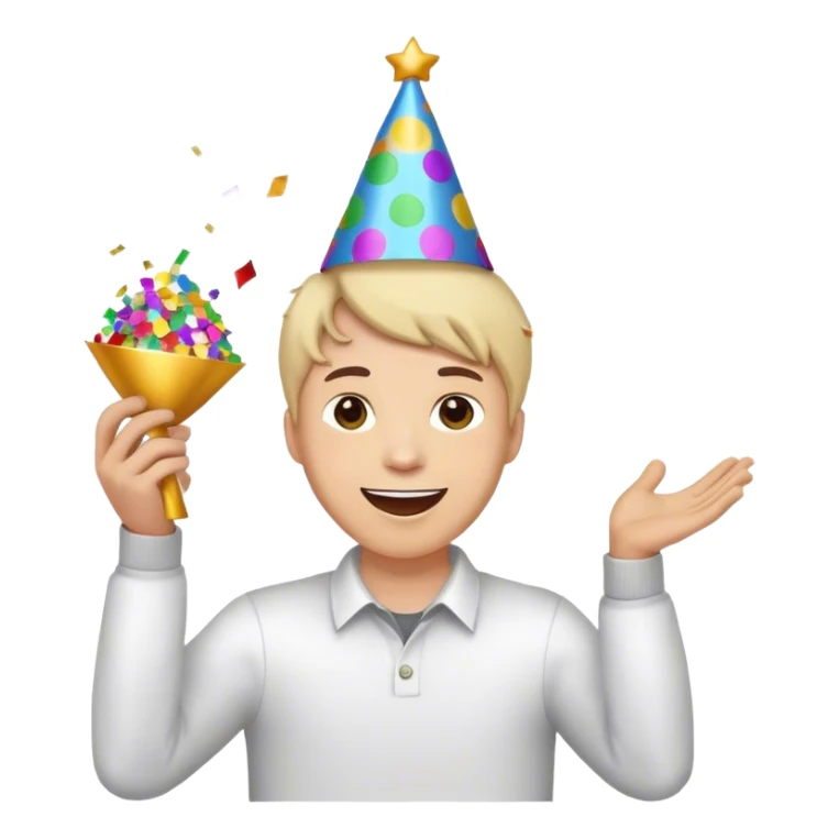 Someone winning a prize confetti falling happy smiling face sticker