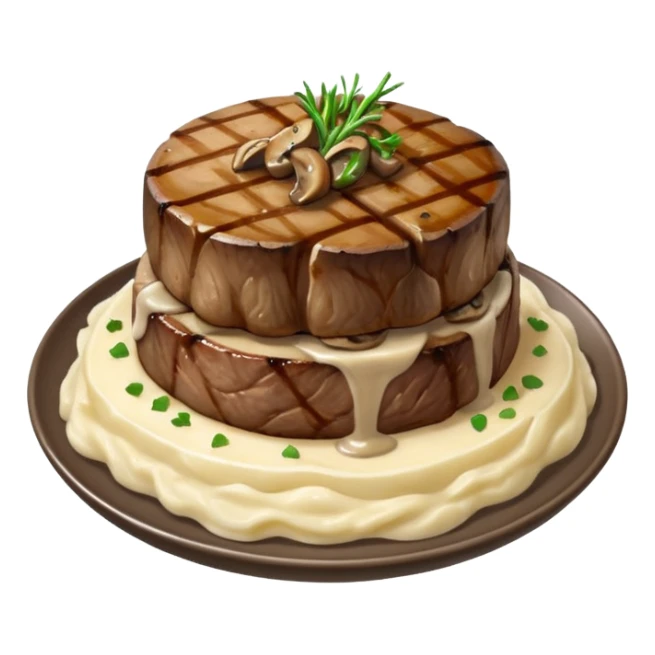 Filet with mashed potato’s and mushroom gravy with grilled onions sticker