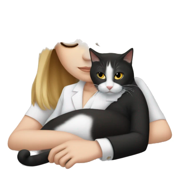 White girl ruby straight hair sleeping with tuxedo kitty sticker