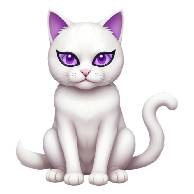white cat sitting wearing a mask full body with purple eyes sticker