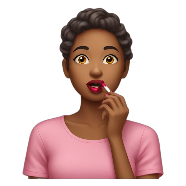 Girl putting lipstick on sticker